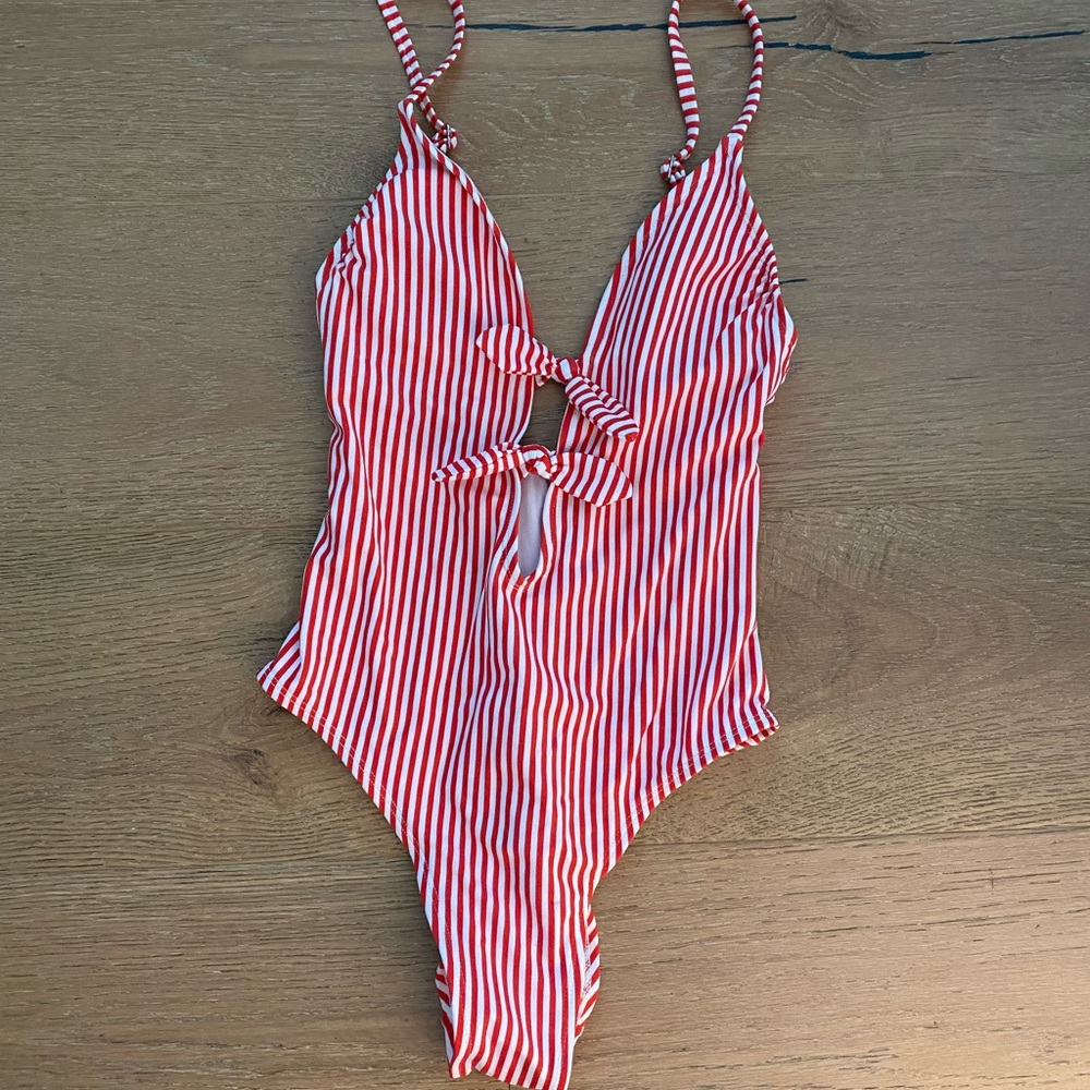 Xhilaration Red and White Striped One Piece Swimsuit